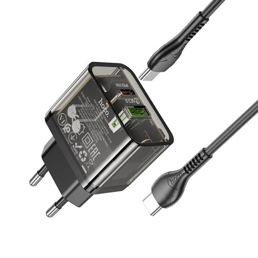 Купить Сетевое Зарядное Устройство Hoco N34 Dazzling PD20W+QC3.0 Type-C to Type-C, 4