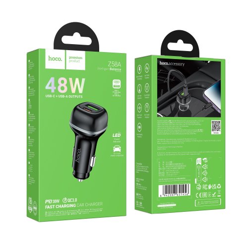 Купити Автомобільний Зарядний Пристрій Hoco Z58A 1USB/1USB-C QC/PD48W