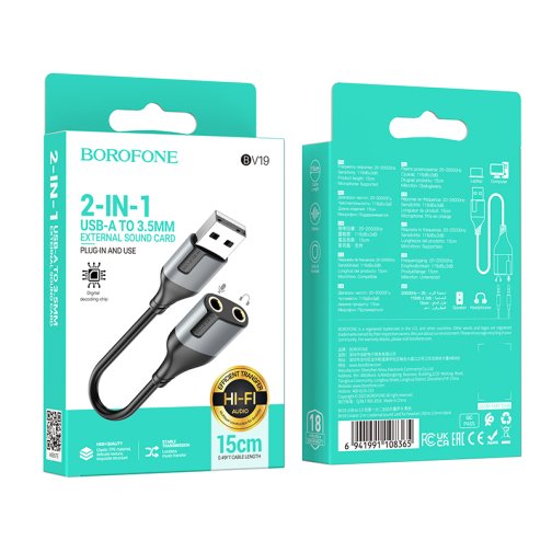 Купити Перехідник Borofone BV19 Creator 2-in-1 USB to 3.5mm