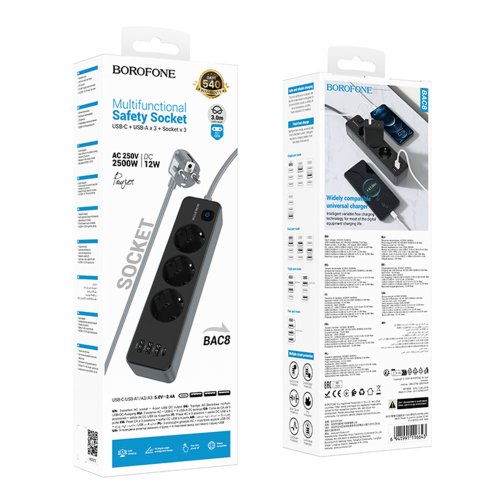 Купить Сетевой Удлинитель Borofone BAC8 (1C3A)(EU)(L=3M), 2