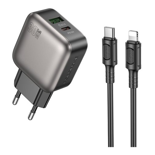 Купити Мережевий Зарядний Пристрій Borofone BAS55A 1USB-C/1USB PD/QC 30W GAN+Type-C to Lightning