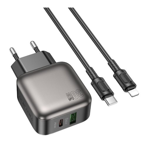 Купити Мережевий Зарядний Пристрій Borofone BAS55A 1USB-C/1USB PD/QC 30W GAN+Type-C to Lightning, 3