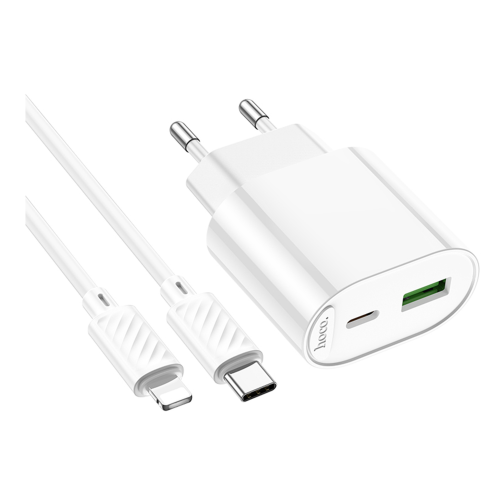 Мережевий Зарядний Пристрій Hoco C109A 1USB-C/1USB PD/QC 20W+Type-C to Lightning превью 5