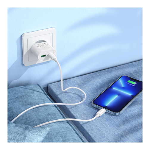 Мережевий Зарядний Пристрій Hoco C109A 1USB-C/1USB PD/QC 20W+Type-C to Lightning превью 8