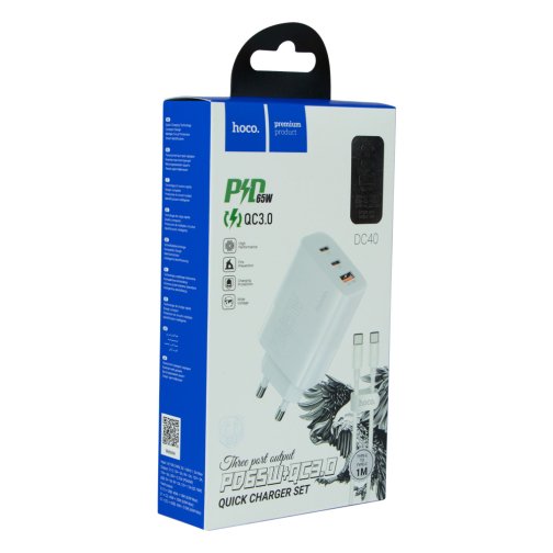 Купити Мережевий Зарядний Пристрій Hoco DC40 PD 65W + QC3.0 Type-C to Type-C, 4