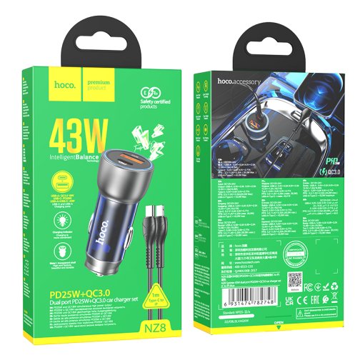 Купить Авто Зарядное Устройство Hoco NZ8 Sprinter 43W PD25W+QC3.0 Type-C to Lightning, 4