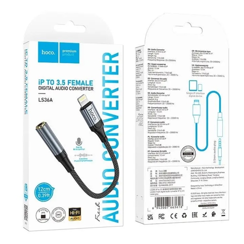 Купить Переходник Hoco LS36A iP to AUX 3.5mm (Female) 12cm, 2