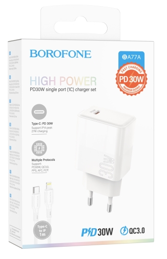 Купить Сетевое Зарядное Устройство Borofone BA77A Insightful PD/QC 30W Type-C to Lightning Мятая упаковка