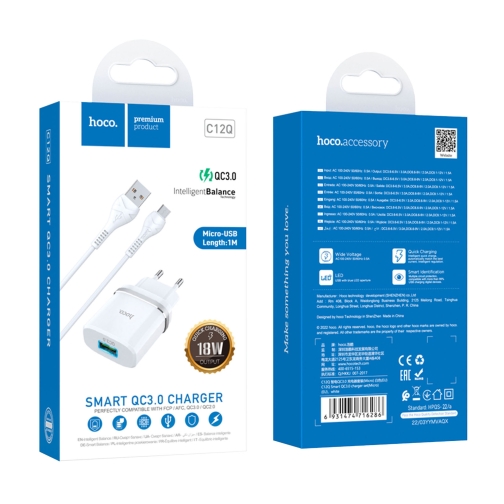 Купить Сетевое Зарядное Устройство Hoco C12Q QC 3.0 18W Micro, 7