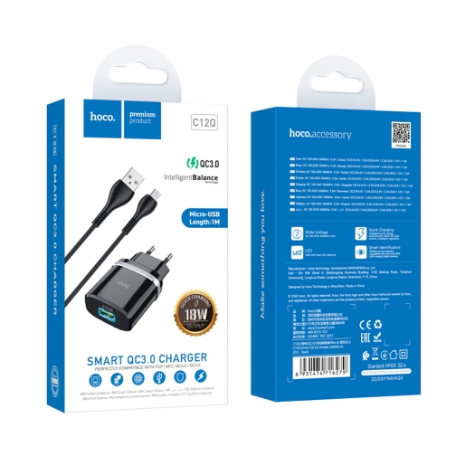 Купить Сетевое Зарядное Устройство Hoco C12Q QC 3.0 18W Micro, 8