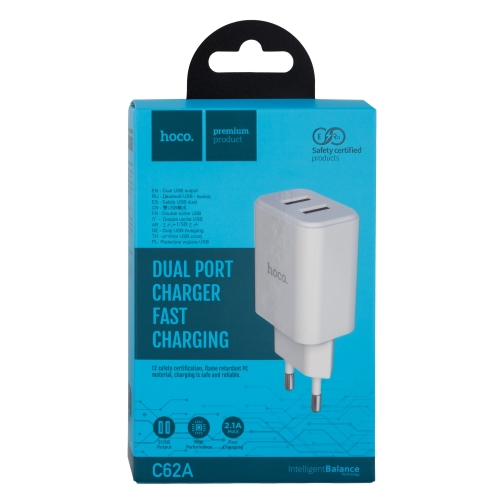 Купити Мережевий Зарядний Пристрій Hoco C62A 2USB 2.1A, 2