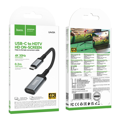 Перехідник Hoco UA43A Type-C to HDTV female 4K 30Hz 20cm превью 2
