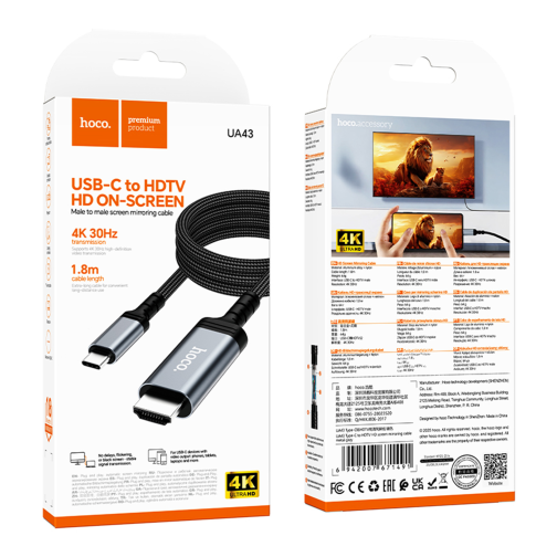 Перехідник Hoco UA43 Type-C to HDTV 4K 30Hz 1.8m превью 2