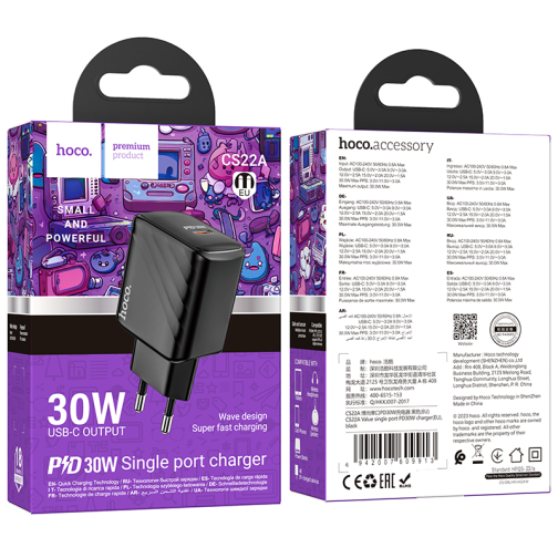 Мережевий Зарядний Пристрій Hoco CS22A 1USB-C PD/QC 30W превью 2