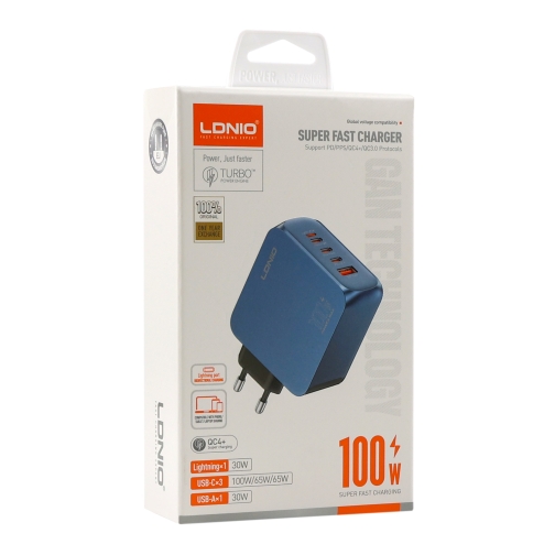 Купить Сетевое Зарядное Устройство LDNIO Q8 1USB/3USB-C/IP GAN 100W+Type-C to Type-C, 2