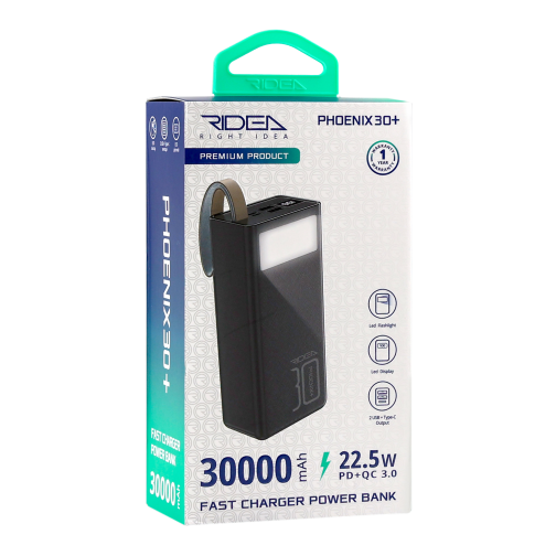 Універсальна Мобільна Батарея Power Bank Ridea RP-D30L+ Phoenix30+ PD/QC 3.0 20W digital display + lamp 30000 mAh превью 2