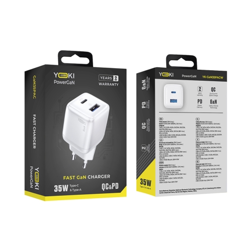 Купити Мережевий Зарядний Пристрій Yoki YK-GaN35PACB PowerGaN Type-C + USB PD&QC 35W, 2
