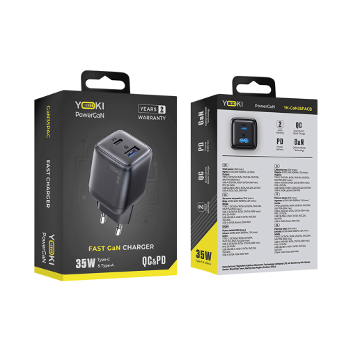 Мережевий Зарядний Пристрій Yoki YK-GaN35PACB PowerGaN Type-C + USB PD&QC 35W превью 3