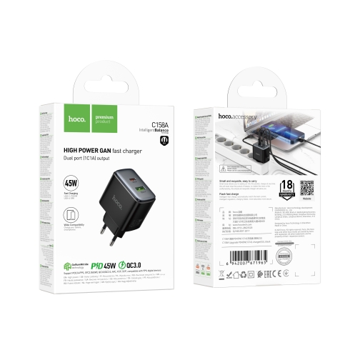 Купити Мережевий Зарядний Пристрій Hoco C158A 1USB-C/1USB QC/PD45W GAN