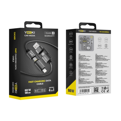 Купить USB YOKI CA93 CAR MEDIA USB-A/Type-C to Type-C/to iP 60W 1.8m, 2