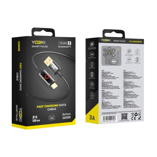 Купити Кабель USB YOKI SM33 SMART PULSE Type-C 3A 1.2m, 3