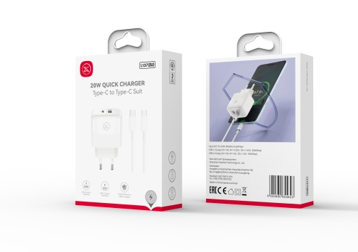 Купити Мережевий Зарядний Пристрій XO L137 1USB-C/1USB PD/QC 20W+Type-C to Type-C New Logo, 5
