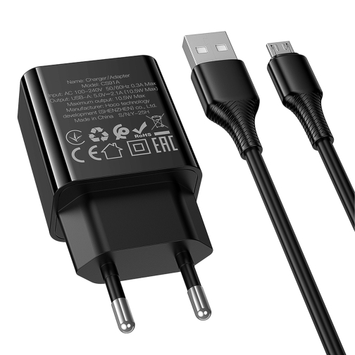 Купити Мережевий Зарядний Пристрій Hoco CS91A 1USB 2.1A+USB to Micro, 6