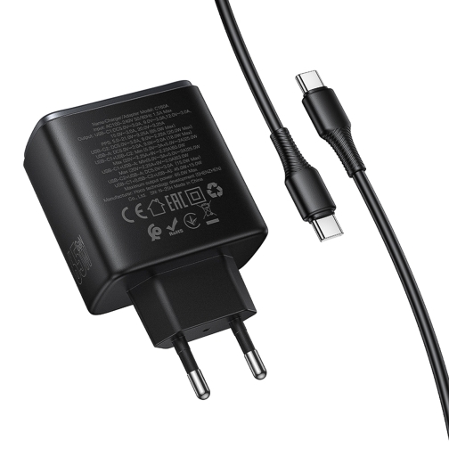 Купить Сетевое Зарядное Устройство Hoco C160A 2USB-C/1USB QC/PD65W+Type-C to Type-C, 7