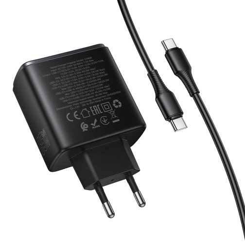 Мережевий Зарядний Пристрій Hoco C160A 2USB-C/1USB QC/PD65W+Type-C to Type-C превью 7