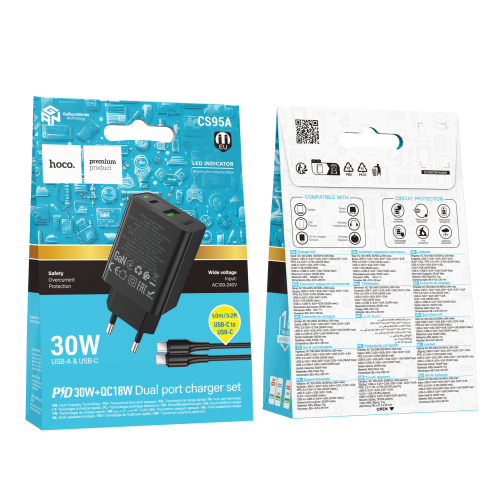 Сетевое Зарядное Устройство Hoco CS95A 1USB/1USB-C QC/PD 30W+Type-C to Type-C превью 2