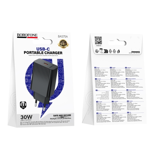 Купить Сетевое Зарядное Устройство Borofone BAS75A 1USB-C PD/QC 30W, 3