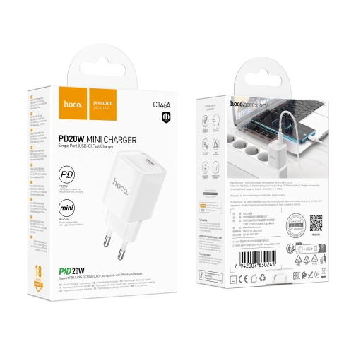 Купить Сетевое Зарядное Устройство Hoco C146A 1USB-C PD/QC 20W Мятая упаковка