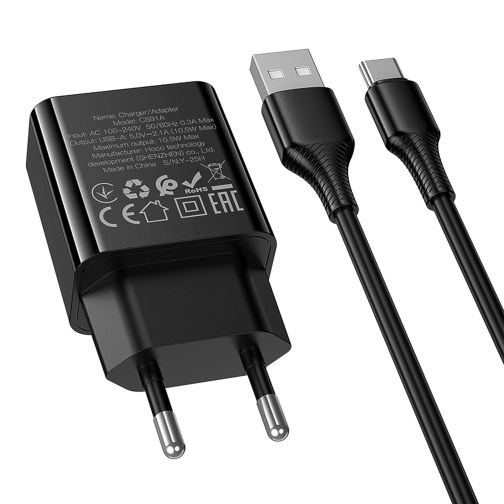 Мережевий Зарядний Пристрій Hoco CS91A 1USB 2.1A+USB to Type-C превью 6