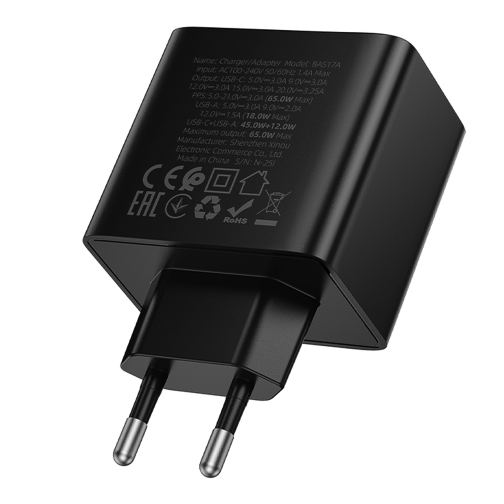 Мережевий Зарядний Пристрій Borofone BAS17A 1USB-C/1USB PD/QC 65W GAN превью 7