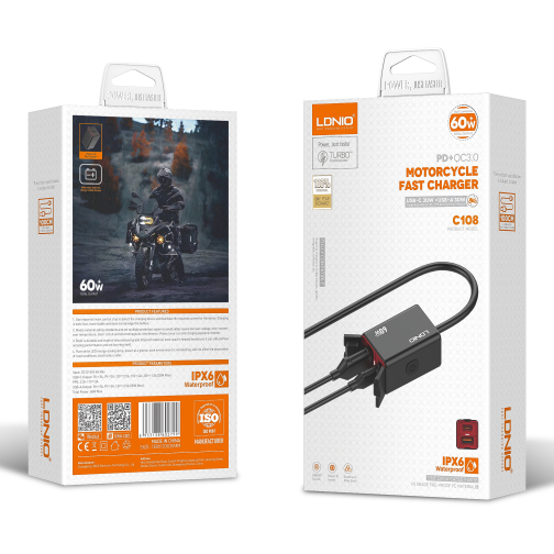 Мото Інвертор LDNIO C108 1USB/1USB-C 60W+Type-C to Type-C превью 2
