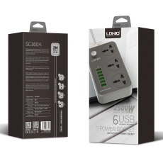 Купити Мережевий Подовжувач LDNIO SC3604 6USB-A / 3 Sockets 2m