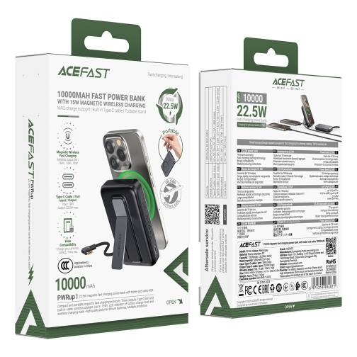 Купить Power Bank AceFast M24 PD22.5W magnetic wireless charging, with cable Type-C, 10000mAh, 2