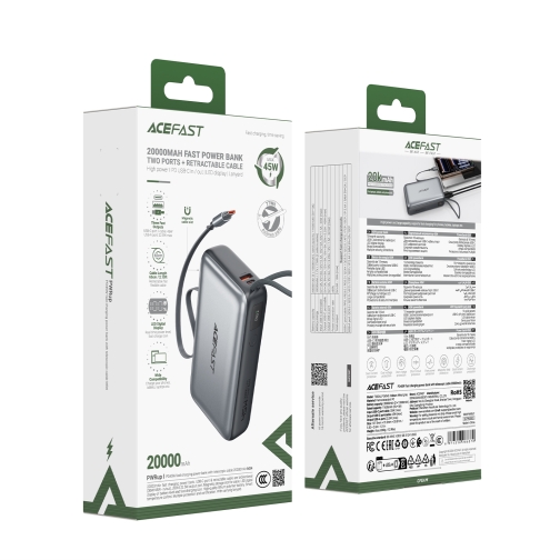 Купить Power Bank AceFast M34 PD45W with cable Type-C, 20000mAh, 2