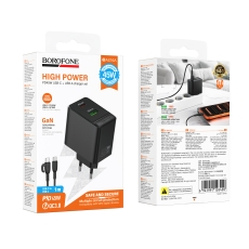 Купити Мережевий Зарядний Пристрій Borofone BAS16A 1USB-C/1USB QC/PD 45W GAN+Type-C to Type-C