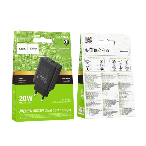Купити Мережевий Зарядний Пристрій Hoco CS94A 1USB-C/1USB PD/QC 20W