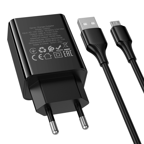 Купити Мережевий Зарядний Пристрій Hoco CS92A 1USB QC 18W+USB to Micro, 6