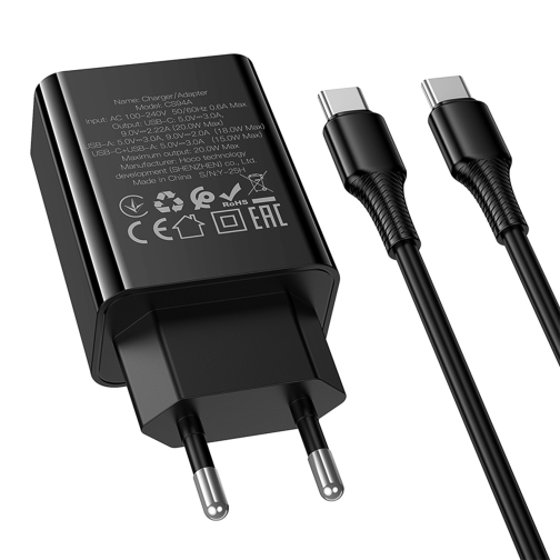 Купити Мережевий Зарядний Пристрій Hoco CS94A 1USB-C/1USB PD/QC 20W+Type-C to Type-C, 6