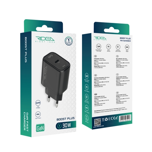 Купити Мережевий Зарядний Пристрій Ridea RW-GaN30BC 30W Boost Plus C PD&QC, 3