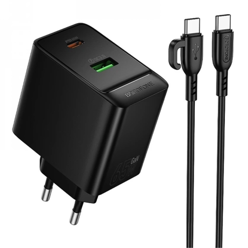 Купить Сетевое Зарядное Устройство Borofone BAS17A 1USB-C/1USB PD/QC 65W GAN+Type-C to Type-C