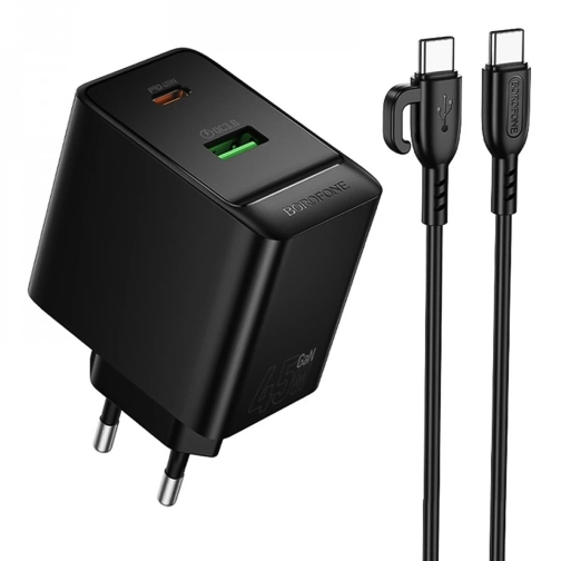 Купити Мережевий Зарядний Пристрій Borofone BAS16A 1USB-C/1USB QC/PD 45W GAN+Type-C to Type-C