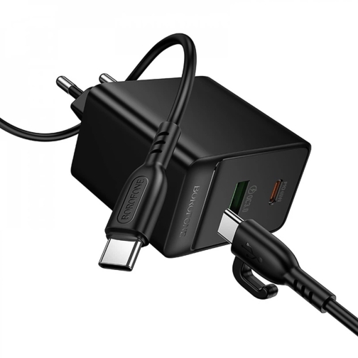 Купить Сетевое Зарядное Устройство Borofone BAS17A 1USB-C/1USB PD/QC 65W GAN+Type-C to Type-C, 5