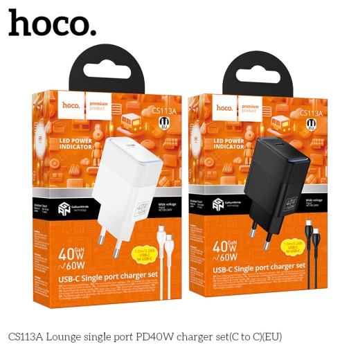 Купити Мережевий Зарядний Пристрій Hoco CS113A 1USB-C PD3.2 40W/60W+Type-C to Type-C