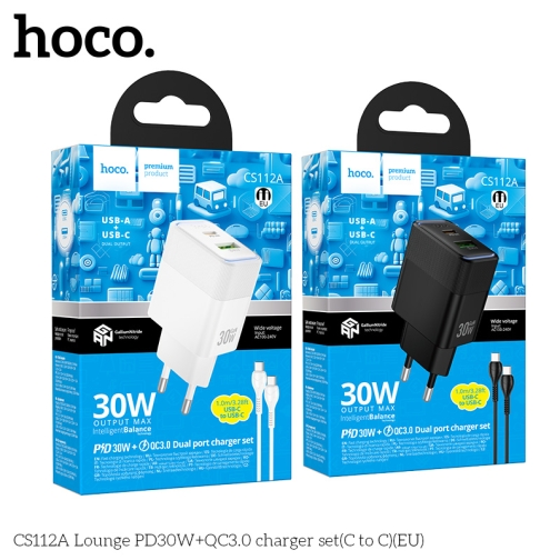 Купить Сетевое Зарядное Устройство Hoco CS112A 1USB/1USB-C QC/PD 30W+Type-C to Type-C