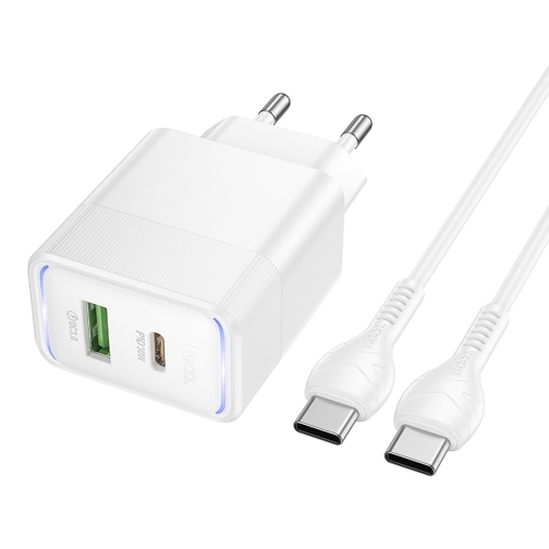 Купити Сетевое Зарядное Устройство Hoco CS112A 1USB/1USB-C QC/PD 30W+Type-C to Type-C, 5