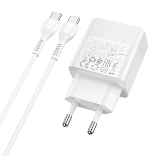 Купити Сетевое Зарядное Устройство Hoco CS112A 1USB/1USB-C QC/PD 30W+Type-C to Type-C, 7